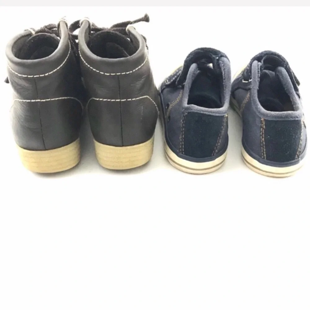 Brown Leather Boots & Blue Leather Velcro Shoe Boys 9 9.5
